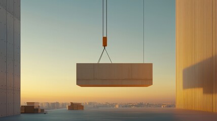 3D Printing Construction Progress at Sunset Urban Environment Modern Architecture Aerial View Concept
