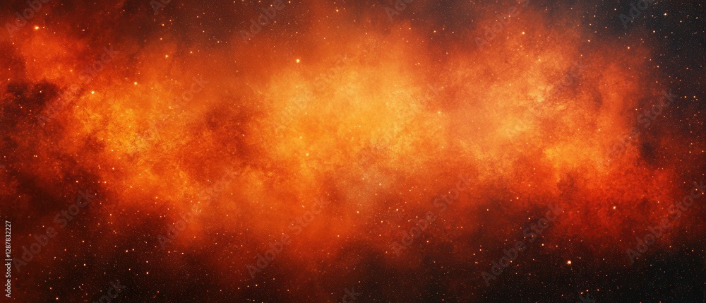 Poster fiery cosmic expanse with glowing nebula and twinkling stars creating a celestial visual symphony fo