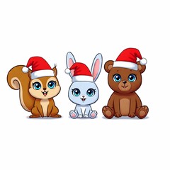 Fototapeta premium Animals, Christmas ,hats, red,