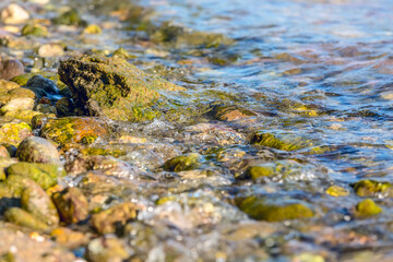 Sea stones, ocean, wave, beach coast