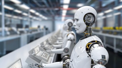 Fototapeta premium Futuristic Robotic Manufacturing Facility with Advanced Automation and Production Lines