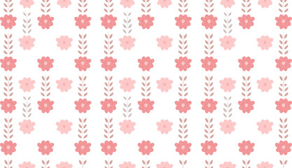 レトロなピンクの花柄　シームレスパターン
