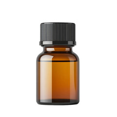 Small Amber Glass Bottle with Black Cap Isolated on White Background