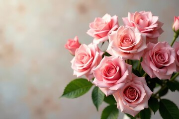 Naklejka premium A Delicate Bouquet of Light Pink Roses, Softly Illuminated, Exuding Elegance and Gentle Beauty