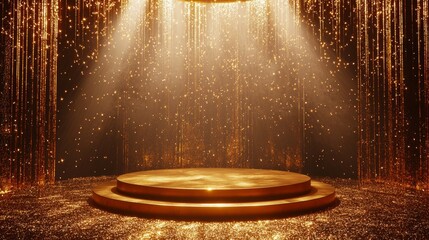 Luxurious Golden Podium with Sparkling Glitter and Lights Award Ceremony Stage Background