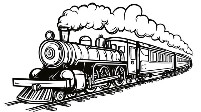 Black and white cartoon train clipart, simple and charming