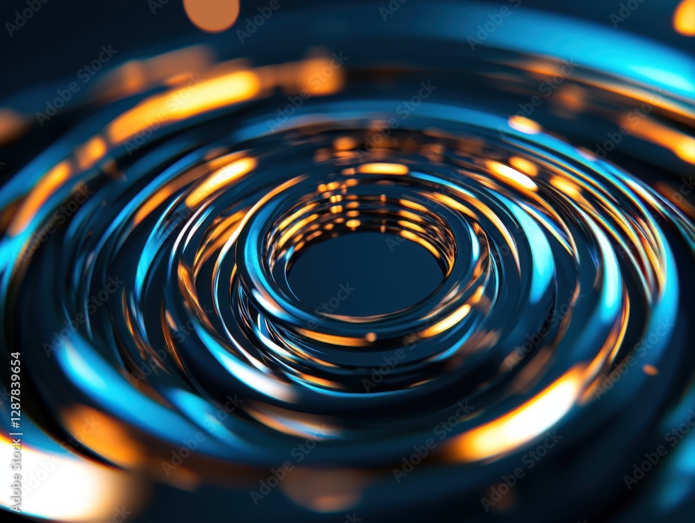 Poster a mesmerizing abstract image showcasing concentric circular ripples with glowing blue and orange hig