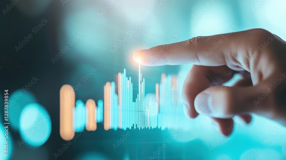 Poster finger interacting with digital financial data graph