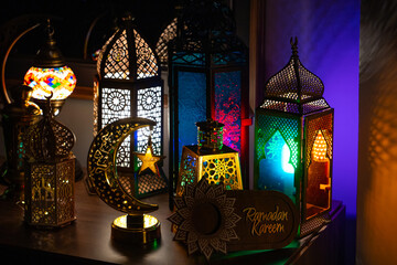 Colorful Ramadan Decoration, Ramadan Month Background Concept Photo, Uskudar Istanbul, Turkiye...