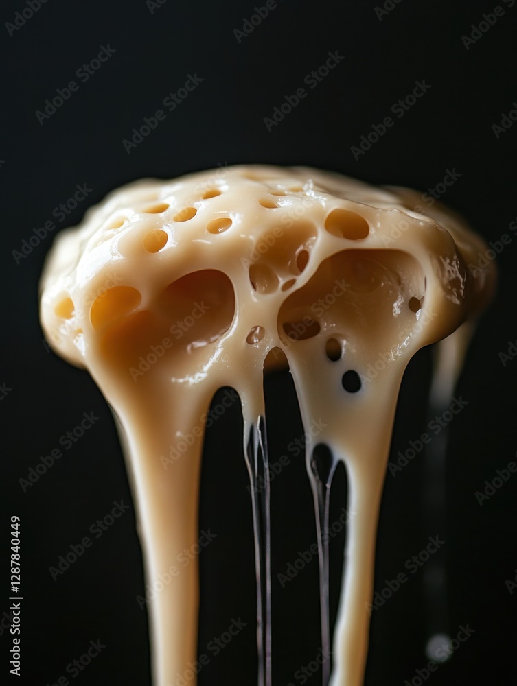 Poster Close Up of Dripping Caramel with Honeycomb Texture Against a Dark Backdrop Creates an Abstract and Visually Appealing Dessert Image