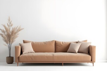 Modern Minimalist Living Room with Light Brown Sofa and Pampas Grass