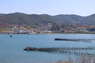 한국 남해 자족해협 죽방렴