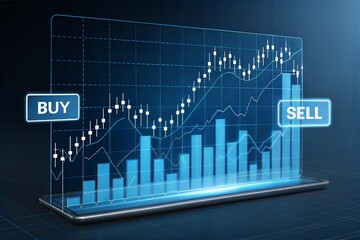 3D Blue Candlestick Stock Chart: Financial Market Trends & Trading Analysis