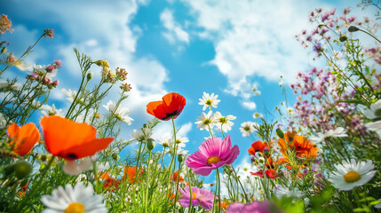 Fototapeta premium Flowers blooming in spring season, beautiful flowers in nature background. Spring day concept