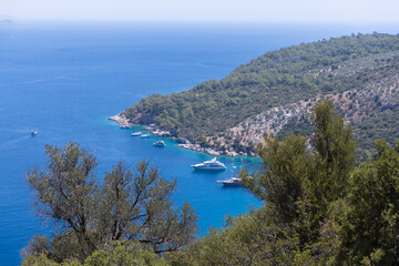 Naklejka premium Firnaz bay landscape photo. Lycian way on a sunny summer day