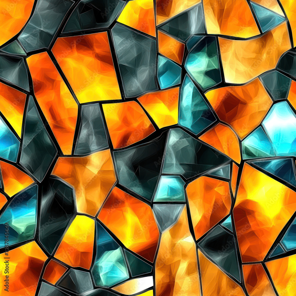 Poster mosaic tile seamless pattern abstract texture; vibrant colored glass with background of light and sh