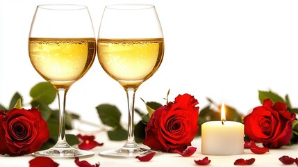 Champagne Flutes With Roses And Candle