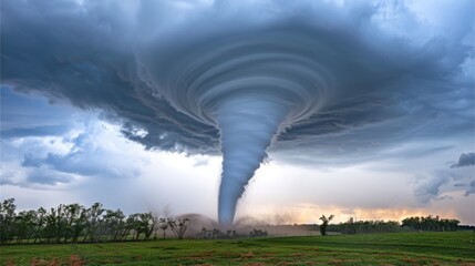 Obraz premium Ominous beauty of a tornado at sunset a dramatic sky and twisting funnel dance unfolds