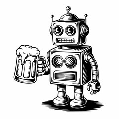 Vintage Robot Enjoying a Beer,