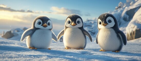 Obraz premium Antarctic Penguins Sunset Snow