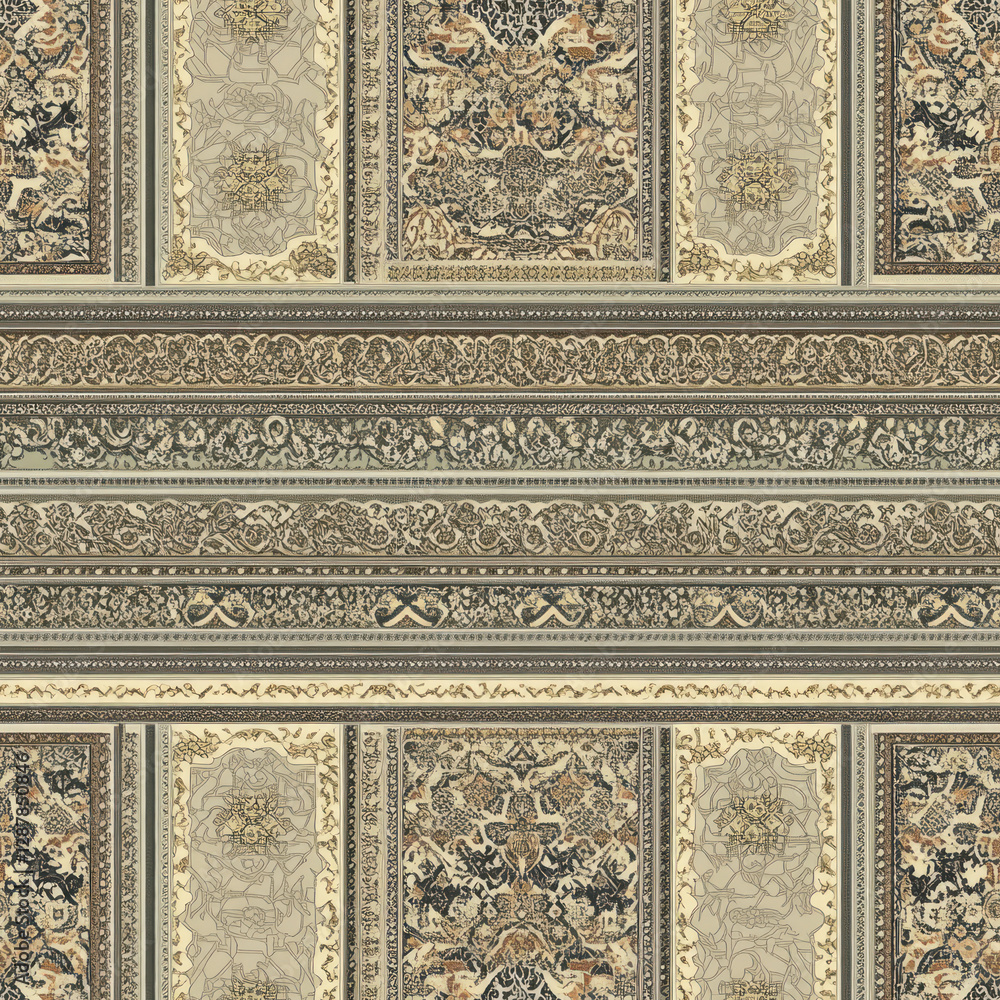Poster ornate decorative panels display intricate patterns, creating a textured, layered background