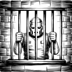 Engraved Robot Prisoner: Captivity in Monochrome