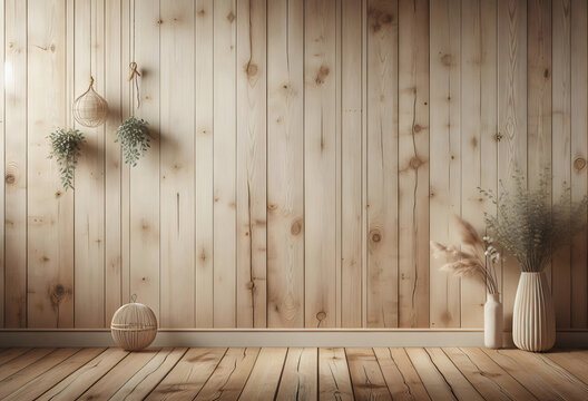 Helle Holzwand und heller Fu&szlig;boden, als Textur oder Hintergrund, mock up