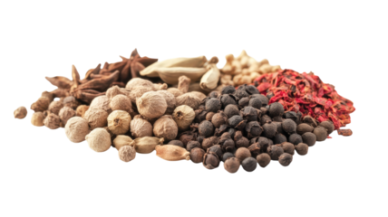 Collection of aromatic spices arranged thoughtfully on a clean surface showcasing their varied textures and colors