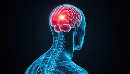 A digital illustration depicting a human silhouette with a highlighted brain, emphasizing the connection between the mind and body.