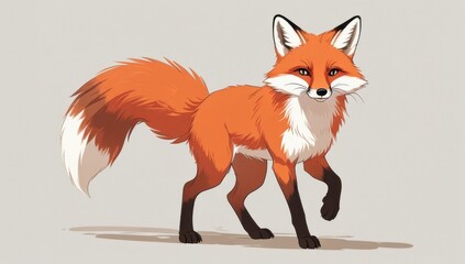 Obraz premium Charming illustration of playful fox with vivid orange fur and expressive eyes, ideal for nature-themed projects, children's books, and animal-inspired designs.