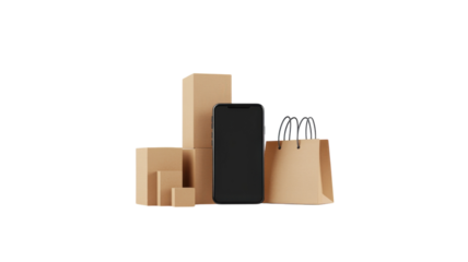 Delivery boxes and a smartphone placed together for online shopping activities at home