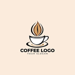High Quality a cup of coffee logo vector with beans