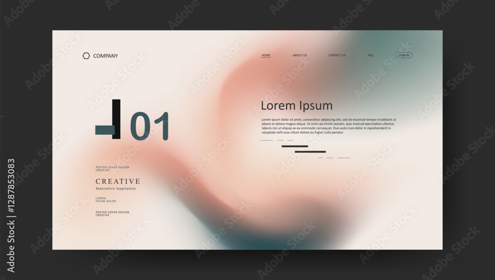 Poster landing page with abstract wave futuristic retro fluid gradient design