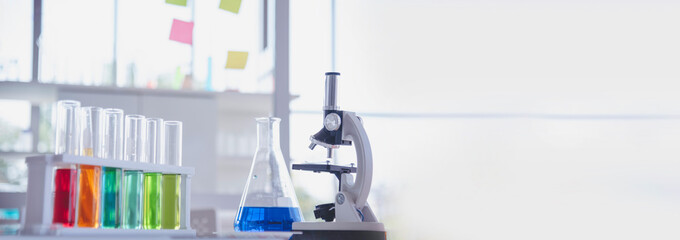 Banner Science laboratory chemistry test science lab with microscope glass tubes chemical beaker...