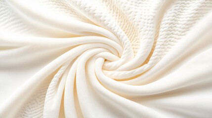 Close up shot of white silk with textured patterns in a spiral