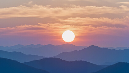 Ethereal sunrise over mountains with soft pastel colors, capturing a dreamlike atmosphere