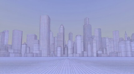 Fototapeta premium Wireframe city skyline, urban planning, future