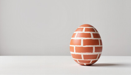 Hand-painted Easter egg with realistic brick pattern on a clean white surface