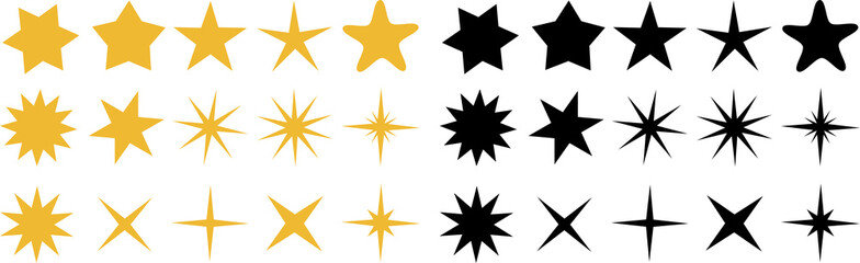 Obraz premium Stars collection. Star png icons. Golden and Black set of Stars, isolated on transparent background. Star icon. Stars in modern simple flat style. TeoPan .