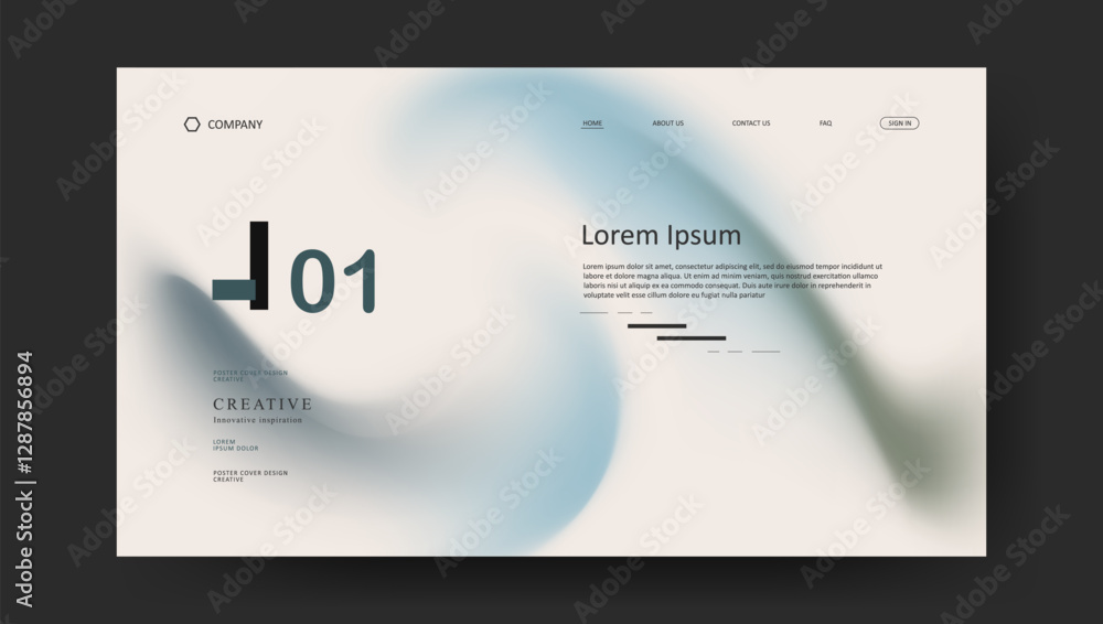 Poster landing page with abstract wave futuristic retro fluid gradient design