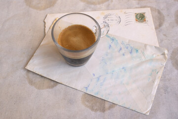 espresso coffeeon old letters