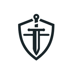 Obraz premium Simple Shield and Sword Logo