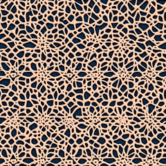 Pattern of organic floral shapes, connected, repeating across a dark blue backdrop