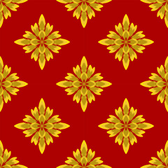 Classic Damask gold color Seamless Pattern on a red background.