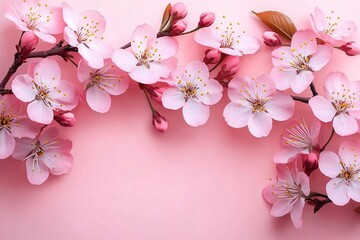 A serene composition of cherry blossoms on a soft pink background, ideal for spring-themed wedding invitations, Mother's Day cards, or seasonal promotions.