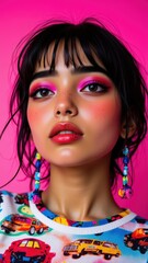 Close-up portrait Indian Beautiful Women with Dusky skin on a purple, fashion photography with high contrast