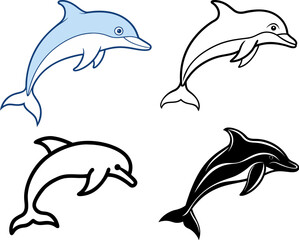 Obraz premium Dolphin Clipart Set: Colorful, Outline, and Silhouette Designs