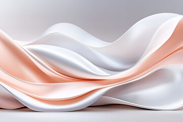 Obraz premium Soft satin fabric draped elegantly with gentle curves in shades of white and blush at a studio setting