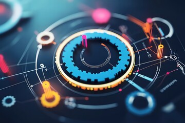 A creative circular business workflow concept, illustrating planning, execution, evaluation, and revision in a dynamic format.