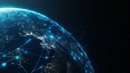 the Earth with glowing blue lines connecting 